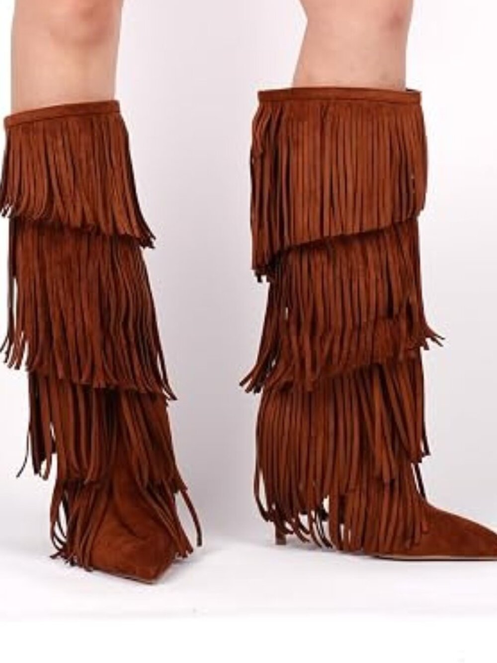 Women's Fringed Knee High Boots - Picture 5 of 7